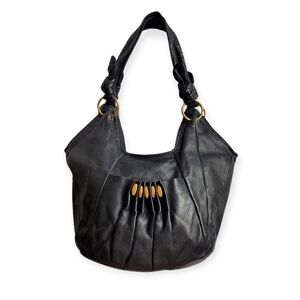 Vintage Y2K Naturalizer Leather Hobo Bag Brass Hardware Boho Black